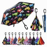 MRTLLOA Double Layer Inverted Umbrella with C-Shaped Handle, Anti-UV Waterproof Windproof Straight Umbrella for Car Rain Outdoor Use (N-Loving Heart)