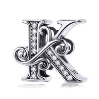 BAMOER 925 Sterling Silver Initial Letter K Charms for Snake Chain Bracelet Necklace Alphabet Beads