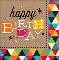 Creative Converting 20 Count 3 Ply Happy Birthday Kraft Lunch Napkins, Brown/Orange/Red