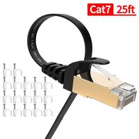 Cat7 Ethernet Cable 25 ft, VANDESAIL LAN Network Cable Cat 7, Flat Internet Cables with RJ45 Connector for Router, Modem, Gaming, Xbox （25ft, Black）