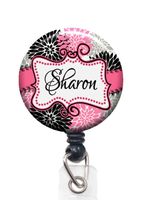 Flower Badge Reel - Retractable Lanyard Id Holder Personalized with Name, Monogram, Occupation Title - Floral Nurse Gift