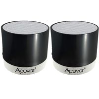 2 Acuvar Wireless Rechargeable Mini Speaker Pods with Micro SD Card Reader and USB Compatibility (Black)