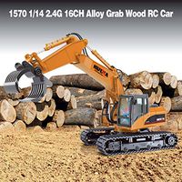 16CH Remote Control Alloy Wood Grab, Rc Fork Excavator 1/14 Scale 2.4G Rc Alloy Grab Wood Construction Grapple Fork Tractor with Metal Fork Electric Tractor Engineering Car (Yellow)