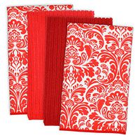 DII Microfiber Multi-Purpose Cleaning Towels Perfect for Kitchens, Dishes, Car, Dusting, Drying Rags, 16 x 19, Set of 4 - Red Damask