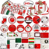 240 Pcs Christmas Gift Tags Stickers Santa Snowman Xmas Tree Deer Festival Holiday Presents Labels Decals Christmas Decorations for Gift Wrap
