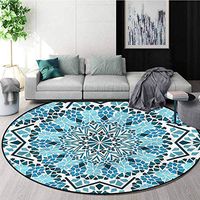 RUGSMAT Moroccan Non-Slip Area Rug Pad Round,Geometrical Mosaics Lifts Basket Swivel Chair Pad Coffee Table Rug Round-63