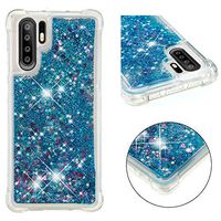 Cfrau Liquid Case with Black Stylus,Women Girls Luxury Love Hearts Stars Bling Glitter Diamond Sparkle Floating Shockproof Quicksand TPU Case Compatible with Huawei P30 Pro,Blue Hearts