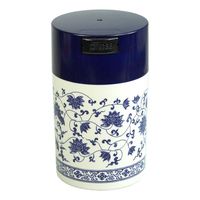 Teavac 6-Ounce Vacuum Sealed Tea Storage Container, Blue Cap and White Body/Floral Design