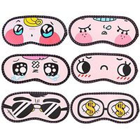 6 Pack Sleep Mask Cute Cartoon Funny Novelty Eye Mask Shade Cover Sleeping Night Blindfold Lightweight Comfortable Soft Eyeshade Cover for Women Men Kids Travel Sleep Shift Work Naps (Random Style)