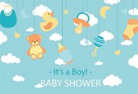 OFILA Baby Shower Backdrop 9x6ft Boys Baby Shower Photography Background Cartoon Clouds Photos Baby Shower Party Decoration Digital Video Studio Props
