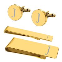 BodyJ4You 4PC Cufflinks Tie Bar Money Clip Button Shirt Personalized Initials Letter J Gift Set