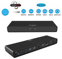MediaGear USB C Docking Station w/ 45W Laptop Power Delivery: Dual HDMI+DisplayPort, USB 3.0/2.0, Ethernet, Audio/Mic Jack, Bundle: 65W AC Adapter, C-C Cable, C-A Dongle for Mac & Windows OS