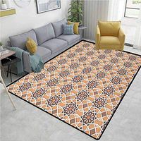 YucouHome Oriental Solid Area Rug Underpadding, Floral Arrangement Elements and Hexagons with Middle Inspirations, Easy Maintenance Area Rug Living Room Bedroom Carpet(2.5'x 7') Pale Orange Taupe