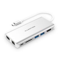 LENTION USB C Digital AV Multi Port Hub with 4K HDMI, VGA, USB 3.0, Card Reader, Charging, Gigabit Ethernet, Aux Adapter Compatible MacBook Pro (Thunderbolt 3), 2018 2019 Mac Air, More (Silver)