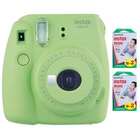 Fujifilm Instax Mini 9 Instant Camera (Lime Green) with 2 x Instant Twin Film Pack (40 Exposures) (Renewed)