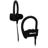 Billboard Bluetooth Wireless Hook Over Earbuds With Tangle Free Flat Cord, Controls and Microphone - Black