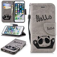 Wallet case for iPhone8, PU Leather flip Cover with Card Kickstand Case Printed with Panda Print Shell Full Protection for iPhone7 (Gray, iPhone7)