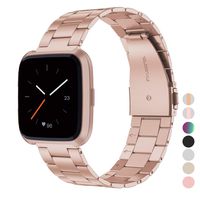 Wearlizer Stainless Steel Compatible for Fitbit Versa/Versa 2 /Versa Lite/Versa SE Bands Women Men,Ultra-Thin Lightweight Replacement Compatible for Fitbit Versa (Versa 2 Copper Rose)