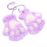 Clearance!Women Gloves,Haoricu Cute Cat Claws Shaped Women Velvet Thickening Half-finger Flip Keep Warm Gloves (Purple)