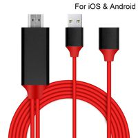 【Support iOS and Android】USB to HDMI Adapter Converter Cable 1080P HDTV Cord HDMI Adapter Cable HDTV Phone to HDMI TV Cable for iOS and Android and Type C USB 3.0 Devices Red/Black (Plug and Play)