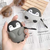 BONTOUJOUR AirPods 1/2 Case, New Super Cute Sleeping Grey Penguin Baby Earphone Case, Soft Silicone Charging Case Cover Protective Skin for AirPods 1/2+Hook