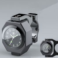 Perfectech Waterproof 7/8"- 1 1/8" Handlebar Two-in-one Luminous Dial Clock and Thermometer for Yamaha Kawasaki Honda Suzuki Harley Davidson (Black)