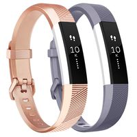 Tobfit Pack 2 Sport Bands Compatible with Fitbit Alta Bands/Alta HR/Ace, Soft TPU Replacement Wristbands with Metal Secure Buckle for Women Men (Gray/Rose Gold, Small)