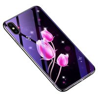 iPhone X Case, iPhone Xs Case Ultra Slim Electroplated Tempered Glass Back and Soft TPU Bumper Protective Cover for Women Girl(Tulips)