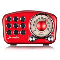 Wireless Stereo Retro Speaker with FM Radio, Dosmix Portable Bluetooth Vintage Speaker with Built-in Mic, USB, SC Card Slot, Aux for Kitchen Bedrooms Party Travel Outdoor Android iOS Devices, Red