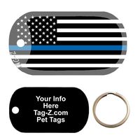 Custom Engraved Pet Tag - Thin Blue Line Flag - Dog Tag - Tag-Z Wag-Z
