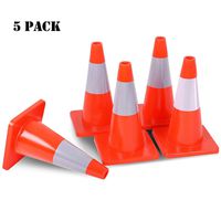 Goplus 5PCS Traffic Cones, 18" PVC Safety Road Parking Cones Driving Construction Cones Weighted Hazard Cones Orange with 6" Reflective Strips Collar