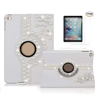 STENES Bling Case Compatible with iPad Pro 11" (2018) - STYLISH - 3D Handmade Crystal Flowers Floral 360 Degree Rotating Stand Case with Smart Cover Auto Sleep/Wake Feature - White