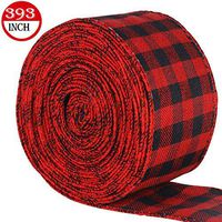 Christmas Ribbon Red and Black Plaid Burlap Ribbon Wired Plaid Ribbon for Christmas Crafts Decoration Gift Floral Bows Craft Wrapping (2.5" Wide by 393 Inches)