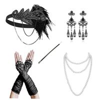1920s Accessories Headband Necklace Gloves Cigarette Holder Flapper Costume Accessories Set for Women(af)