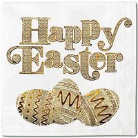 Easter Eggs Happy Pack 100 Napkins White - Gold Foil Cocktail