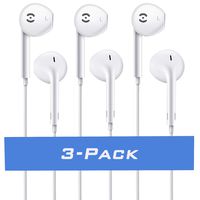 3-Pack Premium Earphones/Earbuds/Headphones with Stereo Mic&Remote Control for Smartphone, MP3/MP4 Player, Tablet and All 3.5mm Audio Device White