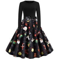 iNoDoZ Party Dress for Women Vintage Long Sleeve Christmas 1950s Housewife Evening Party Gift Prom Dress Black