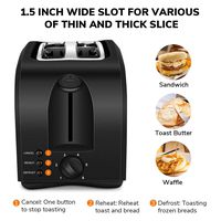 2 Slice Toaster CUSINAID Black Wide Slot Toaster 2 Slice Best Rated Prime with Pop Up Reheat Defrost Functions, 6-Shade Control, Removable Crumb Tray