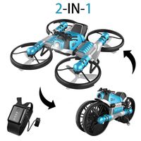 YEIBOBO 2-in-1 Transforming Motorcycle and Quadcopter Drone with Gravity Sensor Watch Control (Blue)