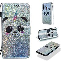 Cfrau Sequins Wallet Case for Huawei P30 Lite,Fashion 3D Bling Glitters Lovely Panda Print Magnetic PU Leather Flip Folio Stand Soft TPU Strap Case with Black Stylus