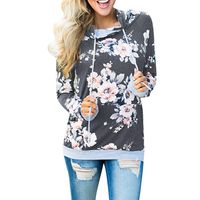 Hunauoo Women Hoodies Tops Casual Camo Floral Printed Pullover Drawstring Sweatshirt with Pocket