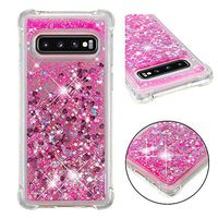 Cfrau Liquid Case with Black Stylus,Women Girls Luxury Love Hearts Stars Bling Glitter Diamond Sparkle Floating Shockproof Quicksand TPU Case Compatible with Samsung Galaxy S10E,Pink Hearts