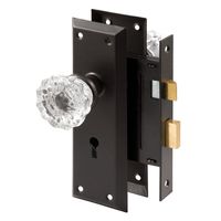 Prime-Line E 2497 Mortise Keyed Lock Set with Glass Knob - Perfect for Replacing Antique Lock Sets and More, Fits Doors with 2-3/8" Backset