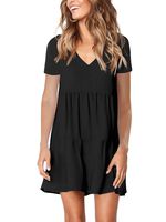 Amoretu Women's Tunic Dresses V Neck Short Sleeve Shift Summer Dress Black XL