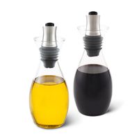 COLE & MASON Flow-Select Oil & Vinegar Pourers - 12.5 Fluid Oz. Capacity - Stainless Steel Spouts - Durable Borosilicate Glass