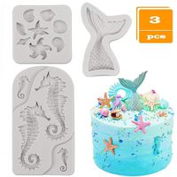 SAKOLLA Mermaid Theme Cake Fondant Mold - Seahorse Seashell Starfish Mermaid Tail Silicone Mold for Under The Sea Cake Decoration, Chocolate, Candy, Polymer Clay, Cupcake Decor, Sugar Craft, etc.