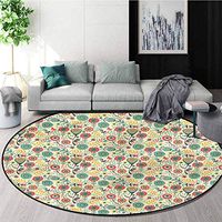 RUGSMAT Floral Round Kids Rugs,Flower Bouquet Botany Non-Skid Bath Mat Living Room/Bedroom Carpet Diameter-35