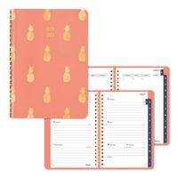 Blueline Weekly/Monthly Academic Planner, Coral Vicuana Cover with Pineapple Foil Stamping, Tabbed, Twin-Wire Binding, English, 8 x 5 Inches (CA155.03-20)