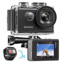 AKASO Brave 6 4K 20MP WiFi Action Camera Voice Control EIS 100 feet Underwater Waterproof Camera Remote Control 6X Zoom Underwater Camcorder with 2 Batteries and Helmet Accessories Kit