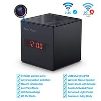 Hidden Camera WiFi Alarm Clock Radio,FUVISION Wireless Speaker Spy Camera with Motion Detect,FM Radio,Night Vision,USB Charging Port,Touch-Activated Control,Aluminum Alloy Body Nanny Camera for Home